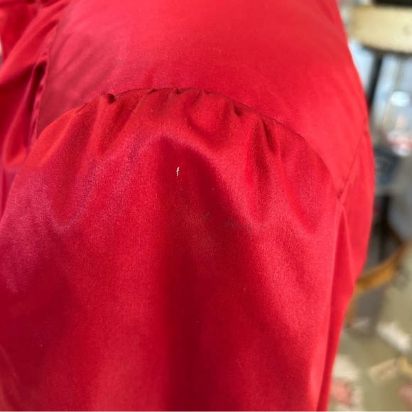 SOLD SOLD Vintage 1940s Style Coat Trench Red Satiny Raincoat Belted L XL - Picture 6 of 9
